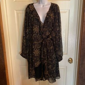 torrid Black Floral Sheer Wrap Top with Gold Accents